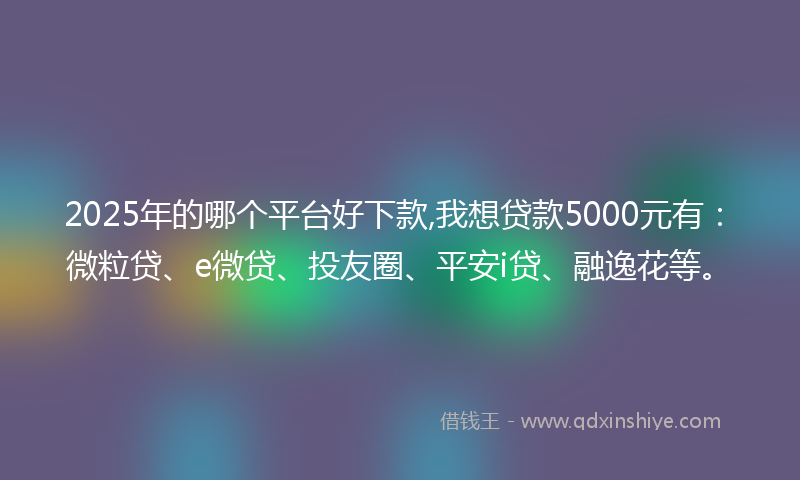 2025年的哪个平台好下款,我想贷款5000元有：微粒贷、e微贷、投友圈、平安i贷、融逸花等。