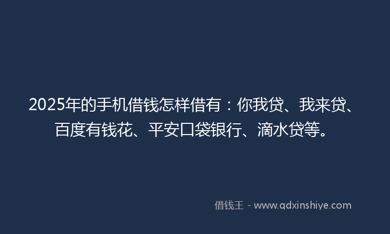 2025年的手机借钱怎样借有：你我贷、我来贷、百度有钱花、平安口袋银行、滴水贷等。