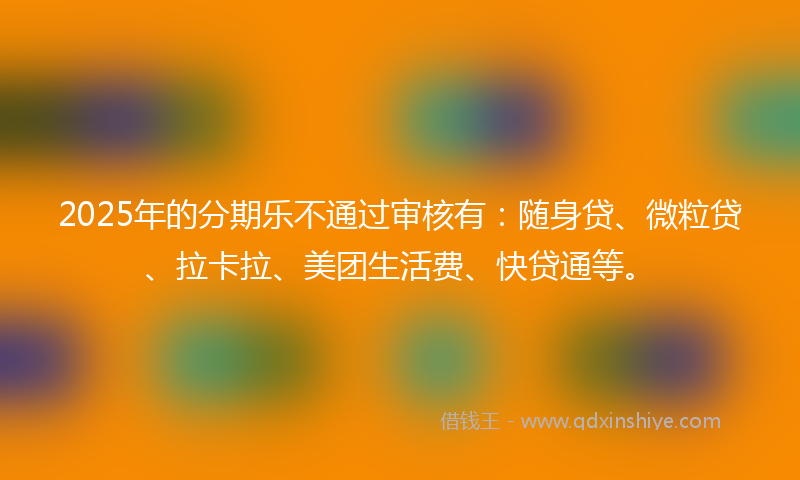 2025年的分期乐不通过审核有：随身贷、微粒贷、拉卡拉、美团生活费、快贷通等。