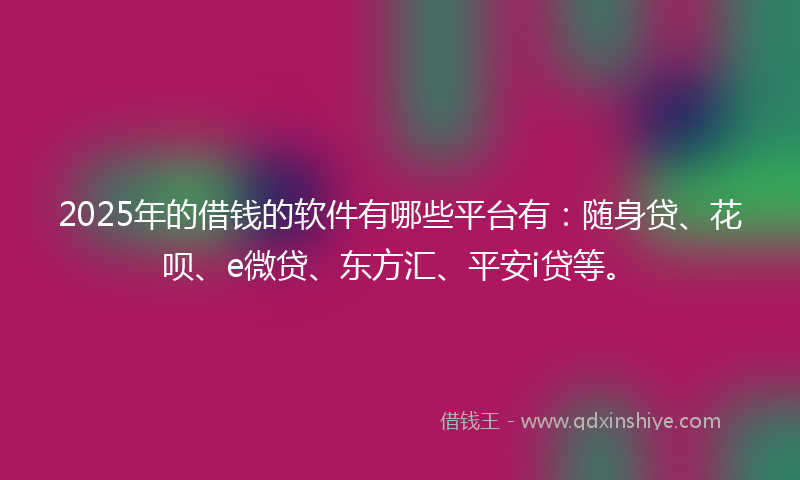 2025年的借钱的软件有哪些平台有：随身贷、花呗、e微贷、东方汇、平安i贷等。