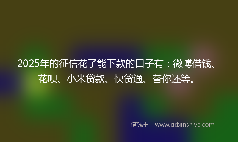 2025年的征信花了能下款的口子有：微博借钱、花呗、小米贷款、快贷通、替你还等。