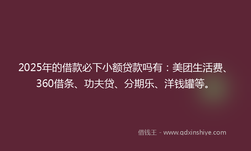 2025年的借款必下小额贷款吗有：美团生活费、360借条、功夫贷、分期乐、洋钱罐等。