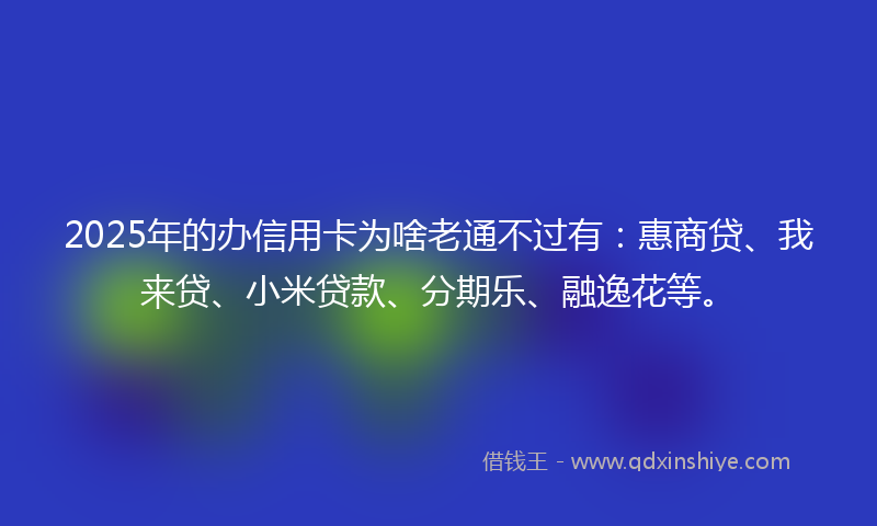 2025年的办信用卡为啥老通不过有：惠商贷、我来贷、小米贷款、分期乐、融逸花等。
