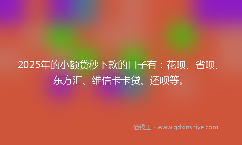 2025年的小额贷秒下款的口子有：花呗、省呗、东方汇、维信卡卡贷、还呗等。