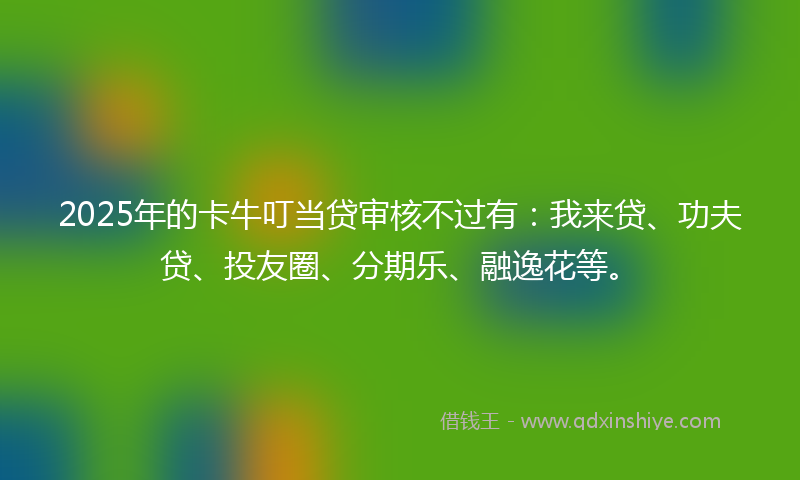 2025年的卡牛叮当贷审核不过有：我来贷、功夫贷、投友圈、分期乐、融逸花等。