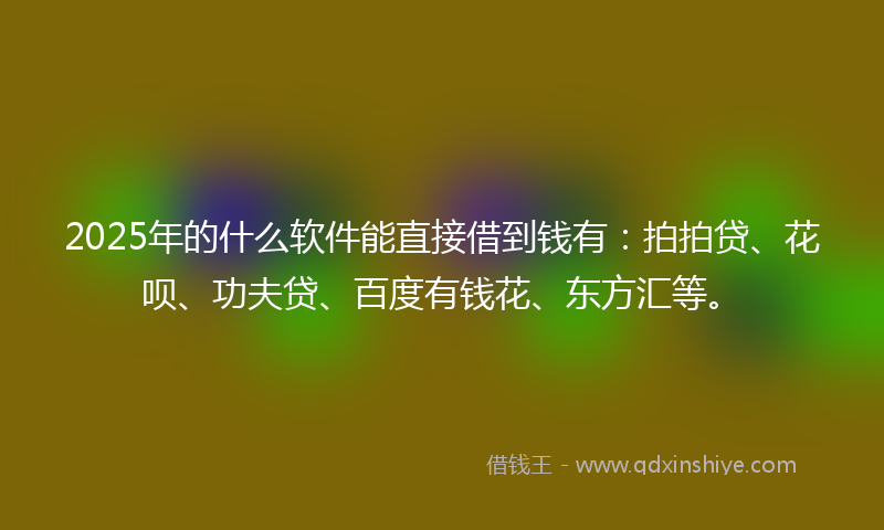 2025年的什么软件能直接借到钱有：拍拍贷、花呗、功夫贷、百度有钱花、东方汇等。