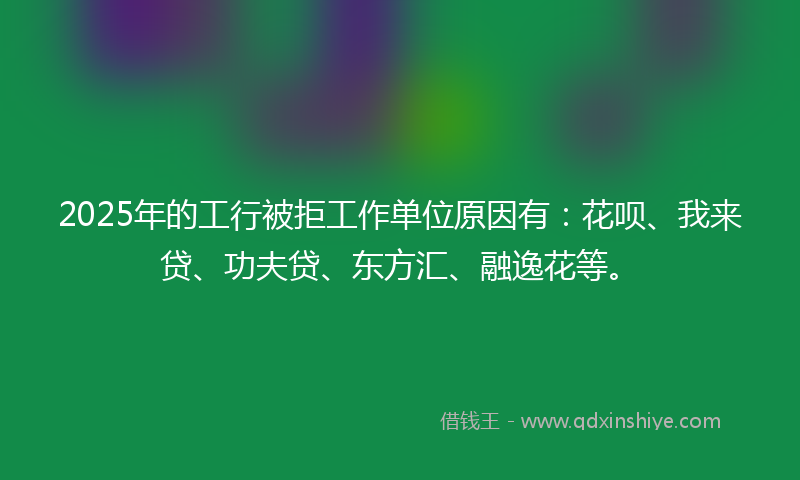 2025年的工行被拒工作单位原因有：花呗、我来贷、功夫贷、东方汇、融逸花等。