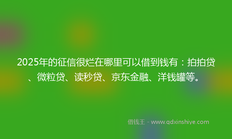 2025年的征信很烂在哪里可以借到钱有：拍拍贷、微粒贷、读秒贷、京东金融、洋钱罐等。