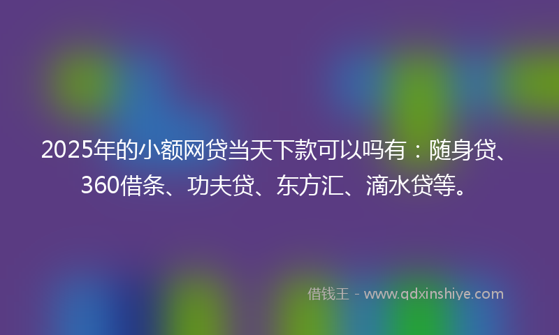 2025年的小额网贷当天下款可以吗有：随身贷、360借条、功夫贷、东方汇、滴水贷等。