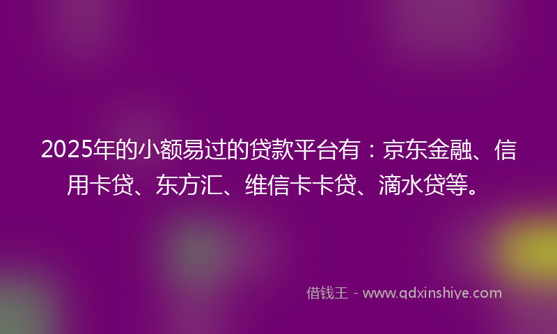 2025年的小额易过的贷款平台有：京东金融、信用卡贷、东方汇、维信卡卡贷、滴水贷等。