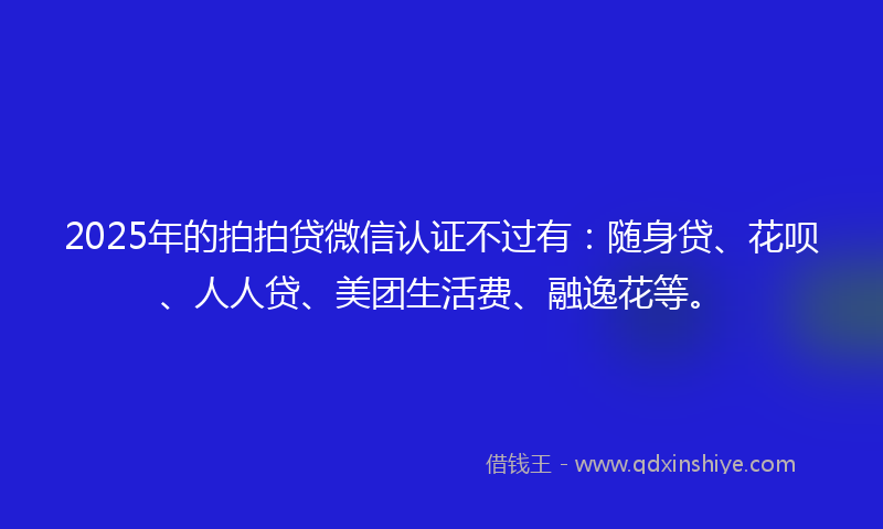 2025年的拍拍贷微信认证不过有：随身贷、花呗、人人贷、美团生活费、融逸花等。