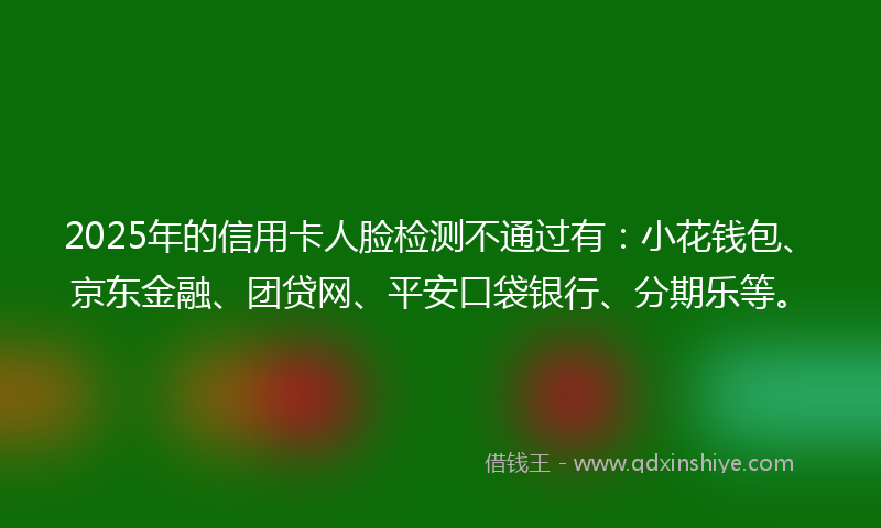 2025年的信用卡人脸检测不通过有：小花钱包、京东金融、团贷网、平安口袋银行、分期乐等。