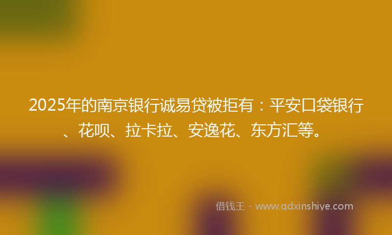 2025年的南京银行诚易贷被拒有：平安口袋银行、花呗、拉卡拉、安逸花、东方汇等。