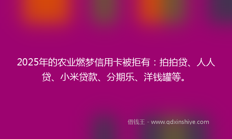 2025年的农业燃梦信用卡被拒有：拍拍贷、人人贷、小米贷款、分期乐、洋钱罐等。