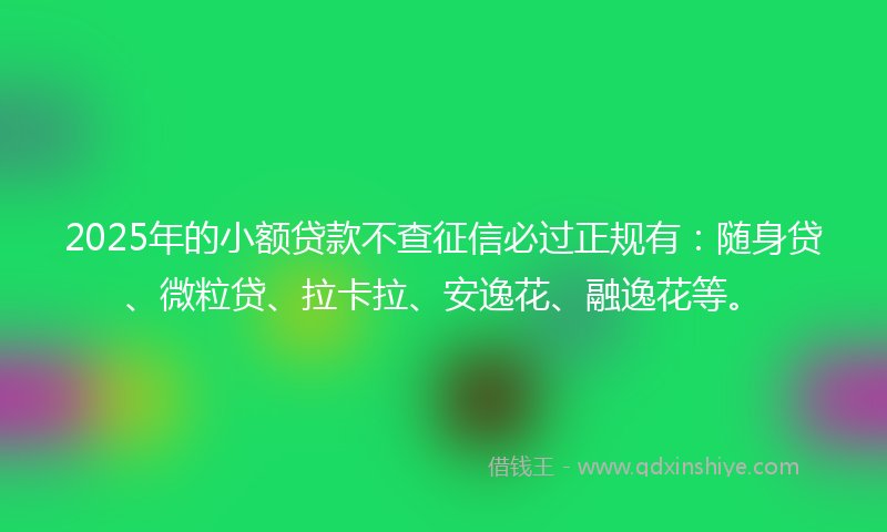 2025年的小额贷款不查征信必过正规有：随身贷、微粒贷、拉卡拉、安逸花、融逸花等。