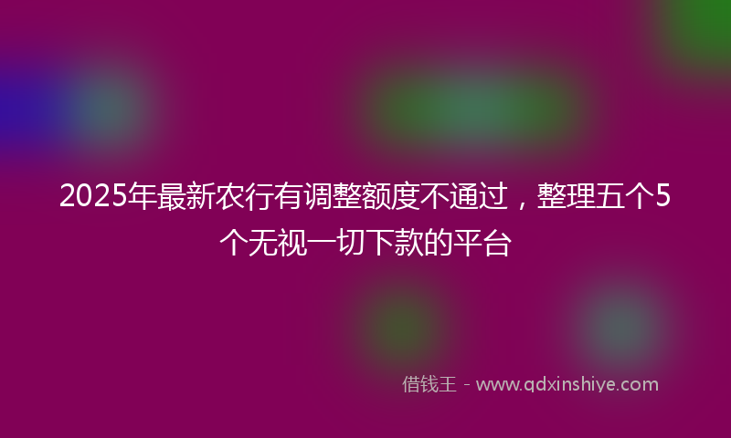 2025年最新农行有调整额度不通过，整理五个5个无视一切下款的平台