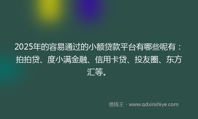 2025年的容易通过的小额贷款平台有哪些呢有：拍拍贷、度小满金融、信用卡贷、投友圈、东方汇等。