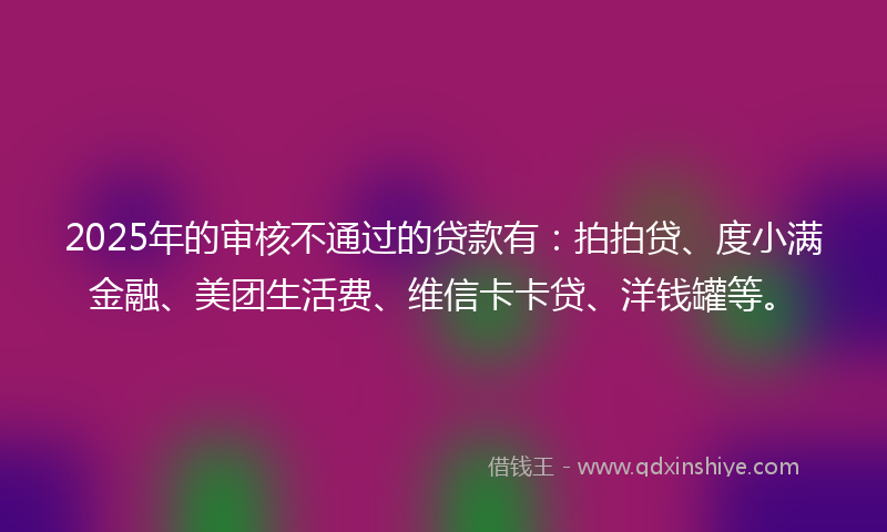 2025年的审核不通过的贷款有：拍拍贷、度小满金融、美团生活费、维信卡卡贷、洋钱罐等。