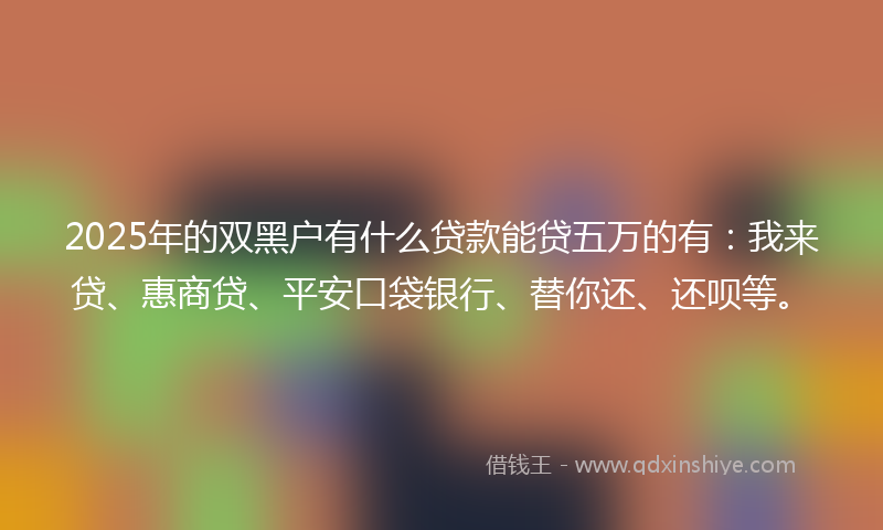 2025年的双黑户有什么贷款能贷五万的有：我来贷、惠商贷、平安口袋银行、替你还、还呗等。