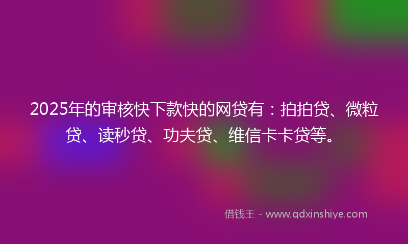 2025年的审核快下款快的网贷有：拍拍贷、微粒贷、读秒贷、功夫贷、维信卡卡贷等。