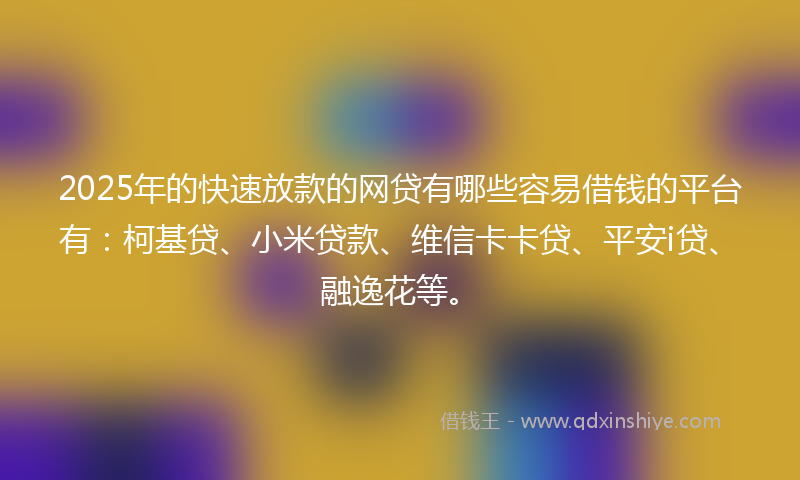 2025年的快速放款的网贷有哪些容易借钱的平台有：柯基贷、小米贷款、维信卡卡贷、平安i贷、融逸花等。