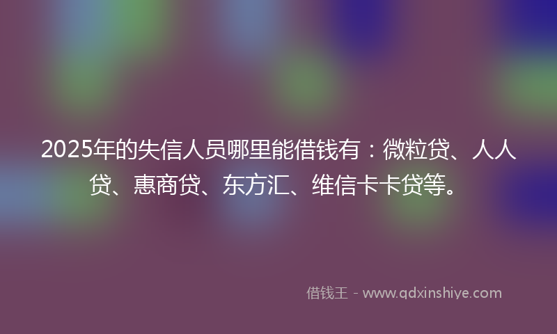 2025年的失信人员哪里能借钱有：微粒贷、人人贷、惠商贷、东方汇、维信卡卡贷等。