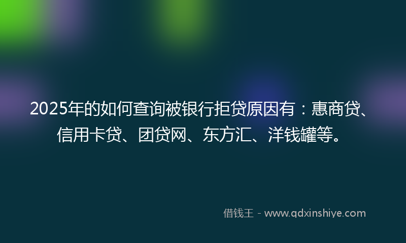 2025年的如何查询被银行拒贷原因有：惠商贷、信用卡贷、团贷网、东方汇、洋钱罐等。