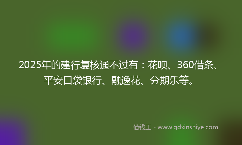 2025年的建行复核通不过有：花呗、360借条、平安口袋银行、融逸花、分期乐等。