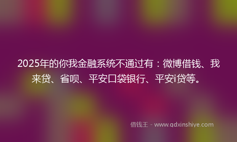 2025年的你我金融系统不通过有：微博借钱、我来贷、省呗、平安口袋银行、平安i贷等。