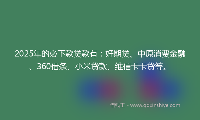 2025年的必下款贷款有：好期贷、中原消费金融、360借条、小米贷款、维信卡卡贷等。