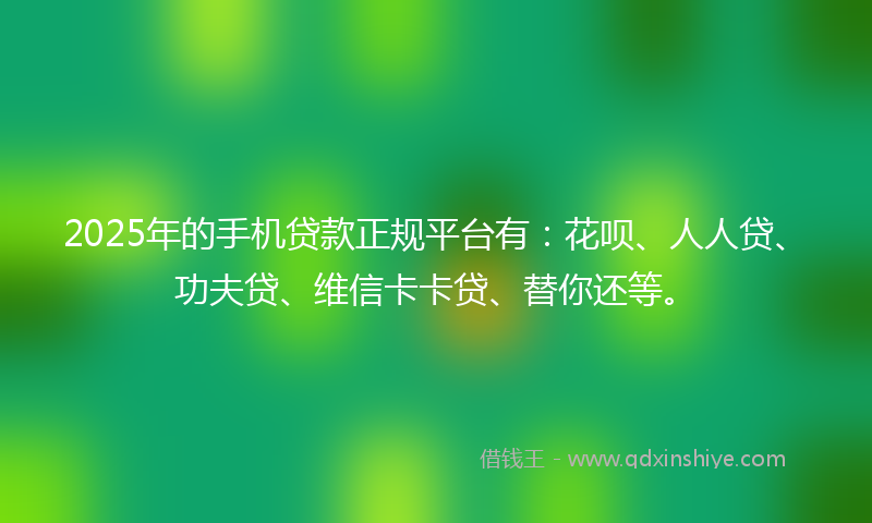 2025年的手机贷款正规平台有：花呗、人人贷、功夫贷、维信卡卡贷、替你还等。