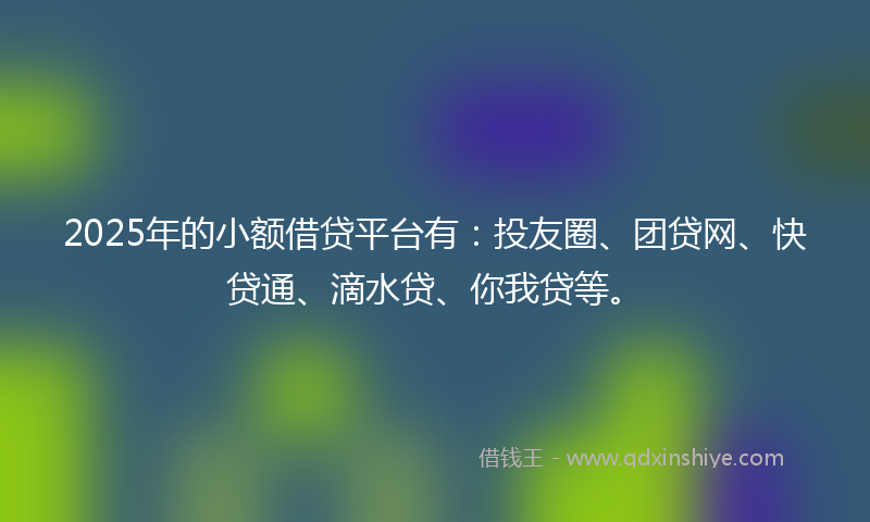 2025年的小额借贷平台有：投友圈、团贷网、快贷通、滴水贷、你我贷等。