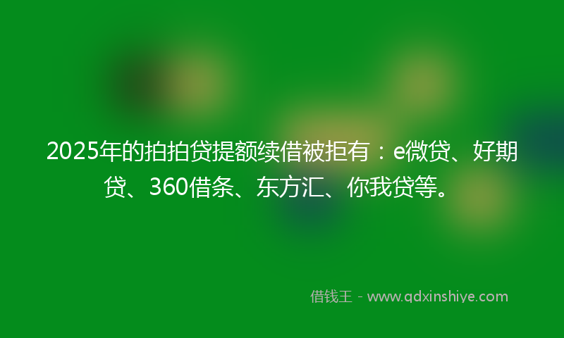 2025年的拍拍贷提额续借被拒有：e微贷、好期贷、360借条、东方汇、你我贷等。