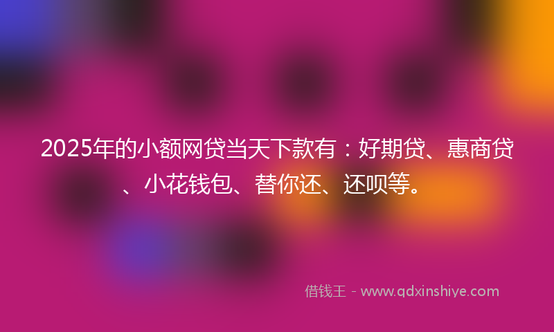 2025年的小额网贷当天下款有：好期贷、惠商贷、小花钱包、替你还、还呗等。
