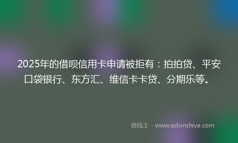 2025年的借呗信用卡申请被拒有：拍拍贷、平安口袋银行、东方汇、维信卡卡贷、分期乐等。