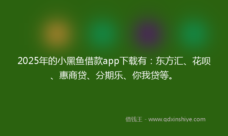 2025年的小黑鱼借款app下载有：东方汇、花呗、惠商贷、分期乐、你我贷等。