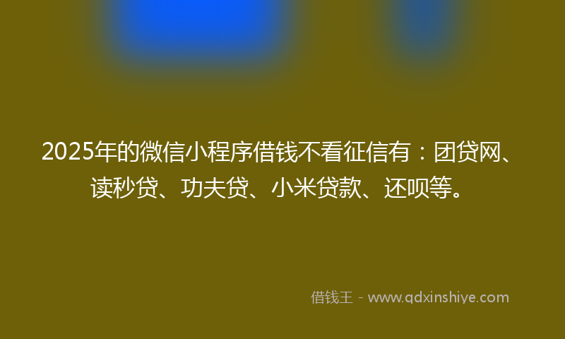 2025年的微信小程序借钱不看征信有：团贷网、读秒贷、功夫贷、小米贷款、还呗等。