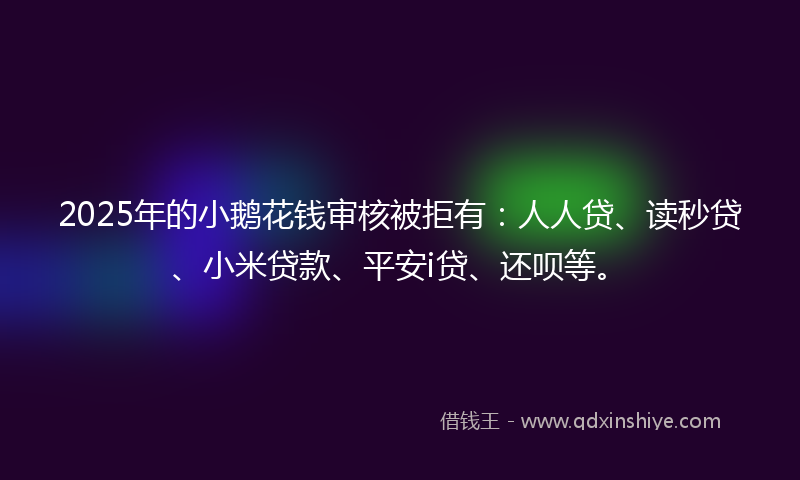 2025年的小鹅花钱审核被拒有：人人贷、读秒贷、小米贷款、平安i贷、还呗等。