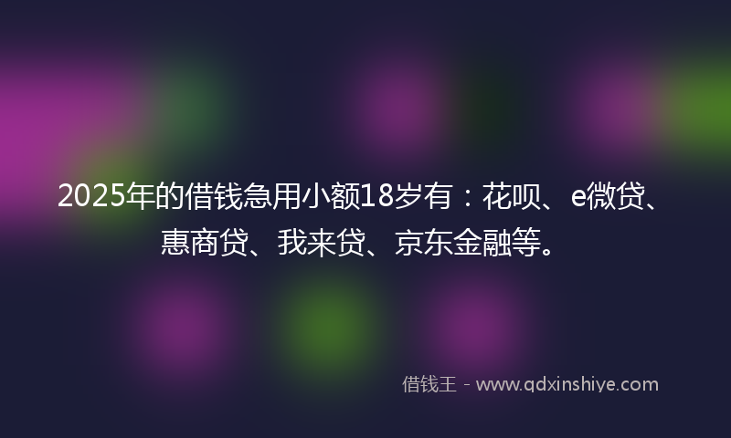2025年的借钱急用小额18岁有：花呗、e微贷、惠商贷、我来贷、京东金融等。