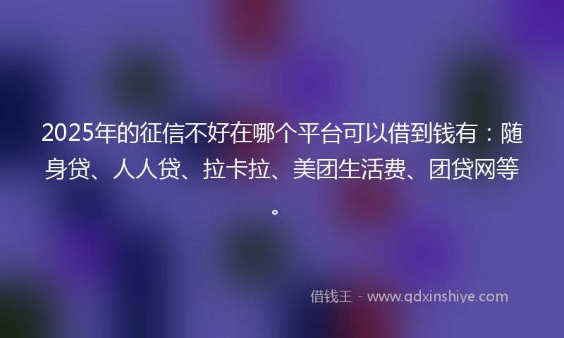 2025年的征信不好在哪个平台可以借到钱有：随身贷、人人贷、拉卡拉、美团生活费、团贷网等。