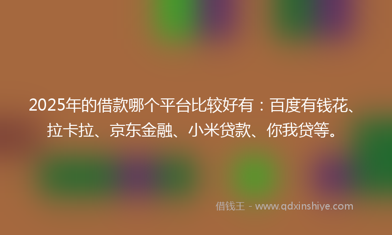 2025年的借款哪个平台比较好有：百度有钱花、拉卡拉、京东金融、小米贷款、你我贷等。