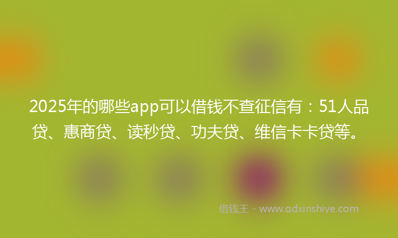 2025年的哪些app可以借钱不查征信有：51人品贷、惠商贷、读秒贷、功夫贷、维信卡卡贷等。