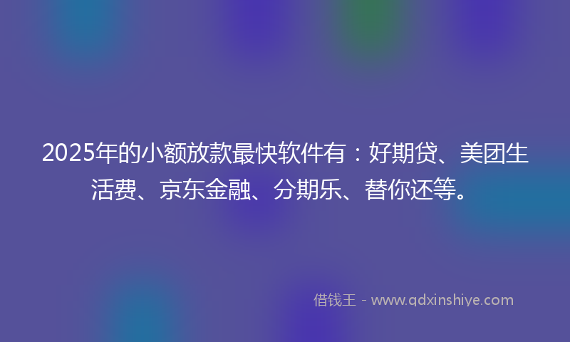 2025年的小额放款最快软件有：好期贷、美团生活费、京东金融、分期乐、替你还等。