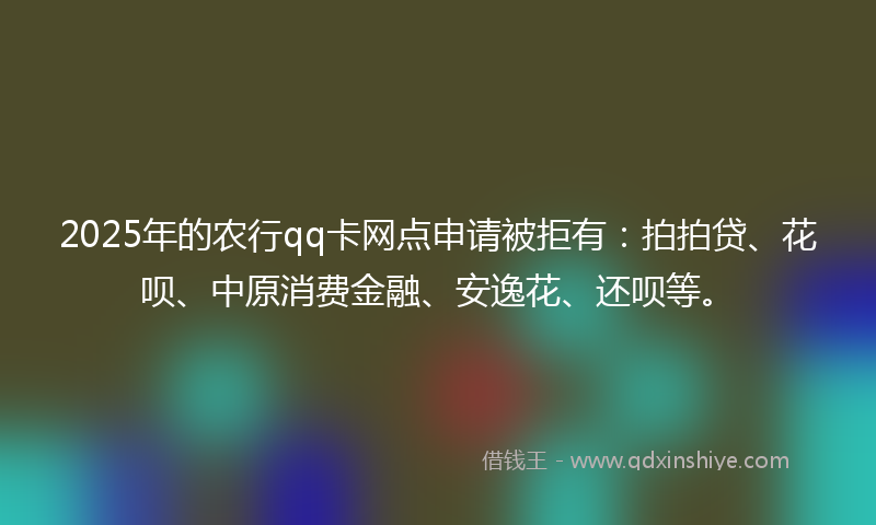 2025年的农行qq卡网点申请被拒有：拍拍贷、花呗、中原消费金融、安逸花、还呗等。
