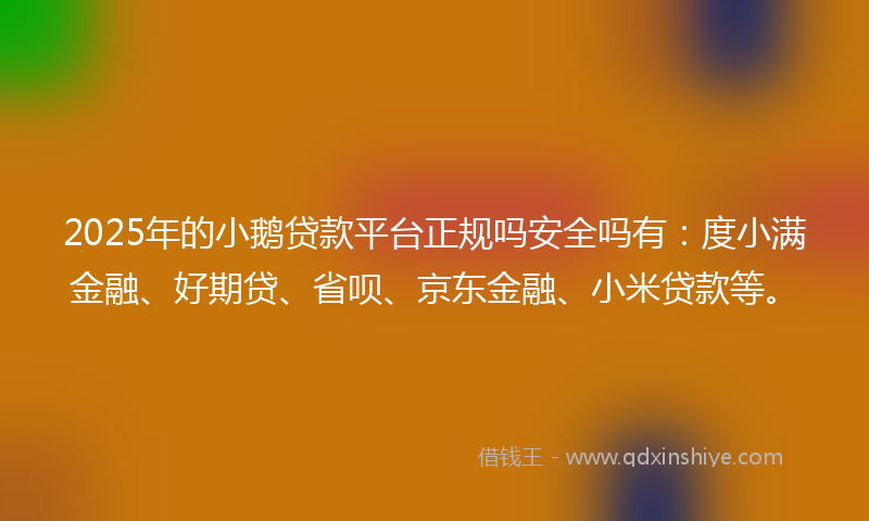 2025年的小鹅贷款平台正规吗安全吗有：度小满金融、好期贷、省呗、京东金融、小米贷款等。