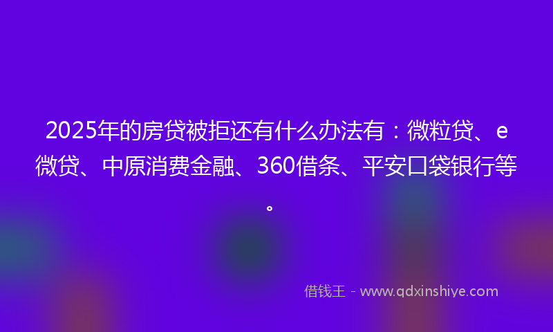 2025年的房贷被拒还有什么办法有：微粒贷、e微贷、中原消费金融、360借条、平安口袋银行等。