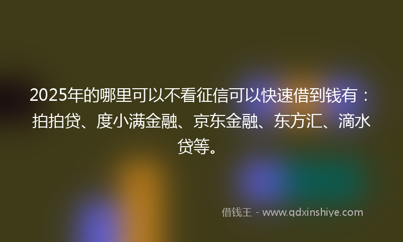 2025年的哪里可以不看征信可以快速借到钱有：拍拍贷、度小满金融、京东金融、东方汇、滴水贷等。