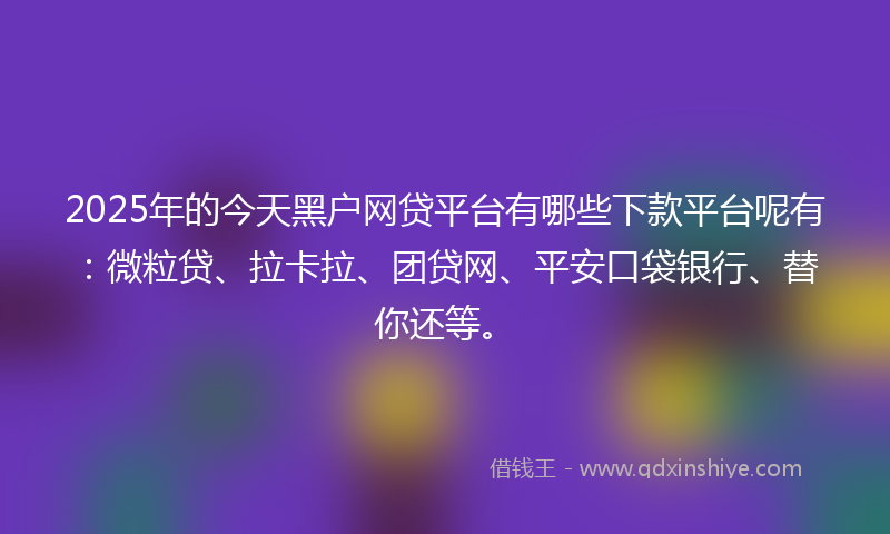 2025年的今天黑户网贷平台有哪些下款平台呢有：微粒贷、拉卡拉、团贷网、平安口袋银行、替你还等。