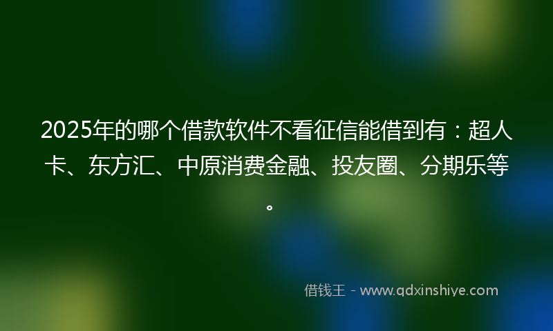 2025年的哪个借款软件不看征信能借到有：超人卡、东方汇、中原消费金融、投友圈、分期乐等。