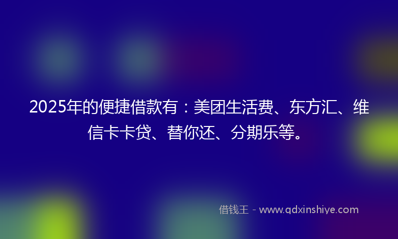 2025年的便捷借款有：美团生活费、东方汇、维信卡卡贷、替你还、分期乐等。